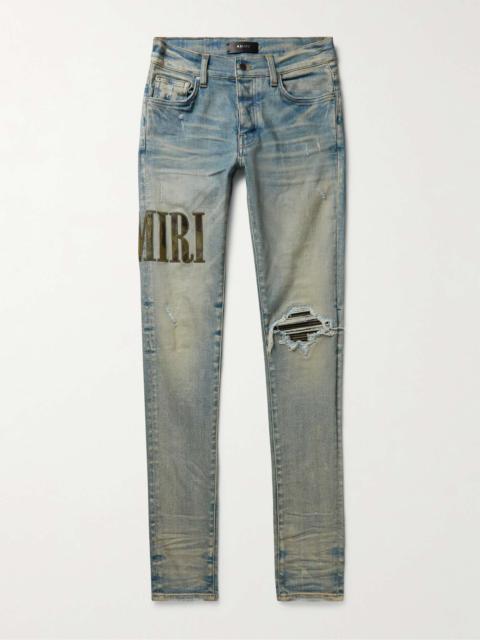 AMIRI Skinny-Fit Leather-Trimmed Distressed Jeans