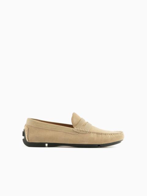 Micro-perforated suede driving loafers