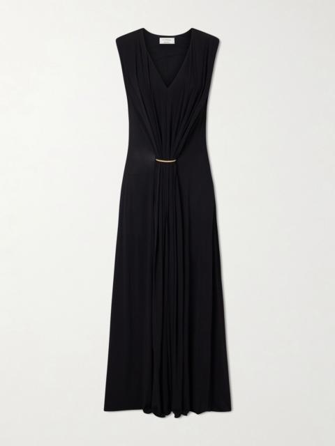 Sportmax Gathered embellished stretch-jersey maxi dress Black