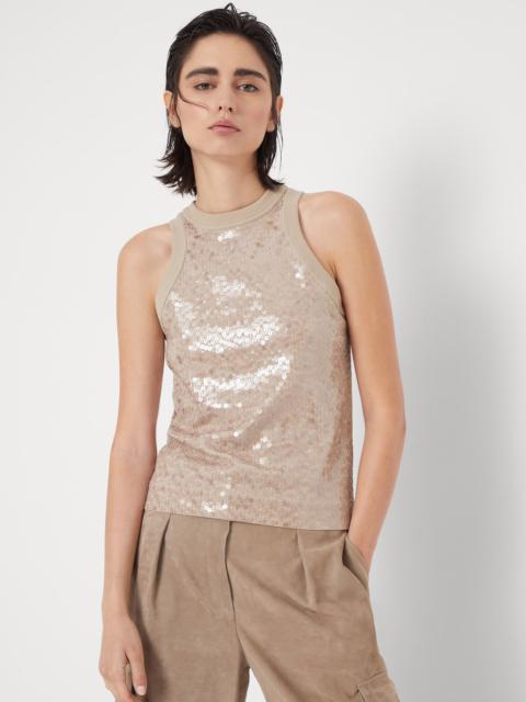 Brunello Cucinelli Dazzling embroidery top in stretch cotton jersey