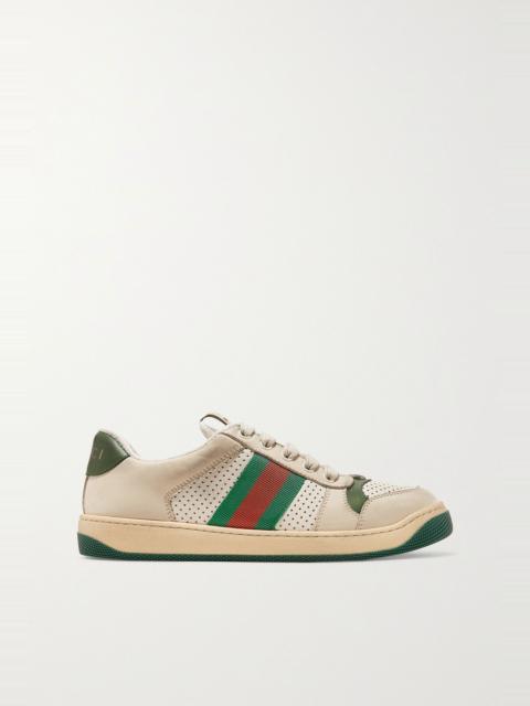 GUCCI Screener canvas-trimmed distressed leather sneakers