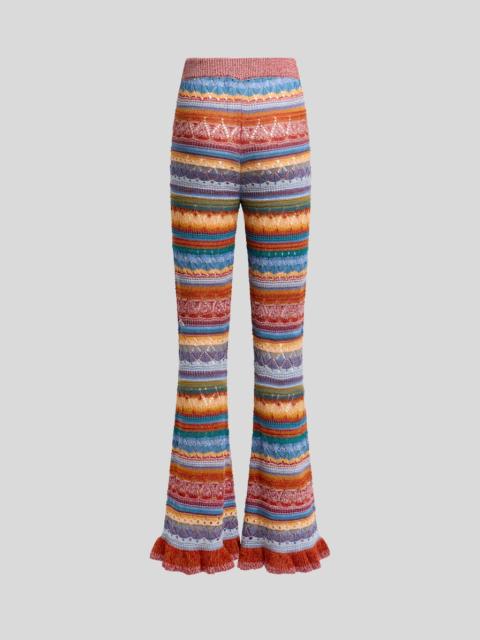Etro FLARED KNIT COTTON TROUSERS WITH STRIPES AND OPENWORK