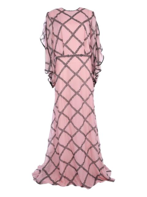 COSTARELLOS glitter-trimmed silk gown