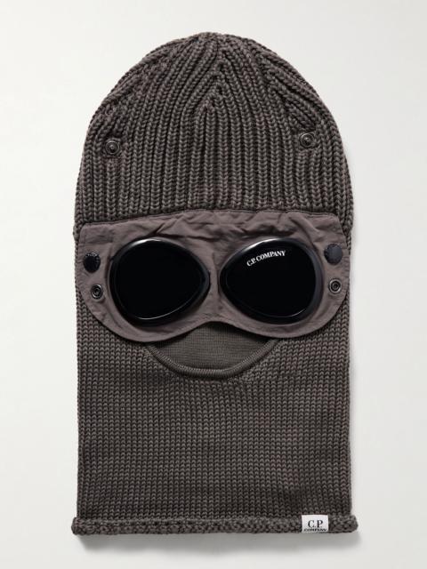 C.P. Company Goggle-Embellished Shell-Trimmed Ribbed Wool Balaclava Army green