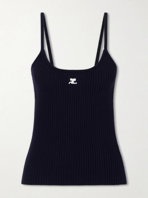 courrèges Reediton Logo-appliquéd Ribbed-knit Tank