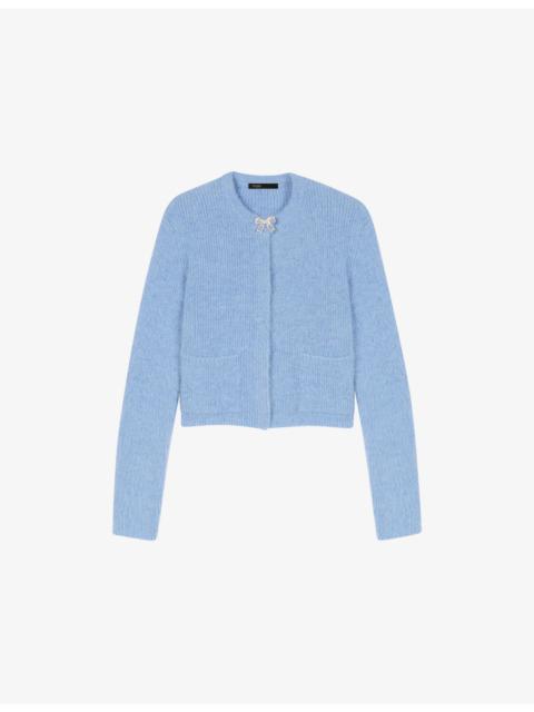 maje Bow-Embellished Ribbed Knitted Cardigan