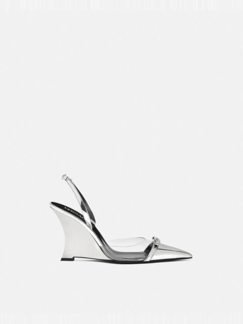 VERSACE Gianni Ribbon Metallic Wedge Pumps 3.7"/95 mm