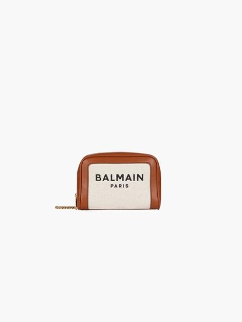 Balmain Small-sized ecru canvas B-Army bag with brown leather panels
