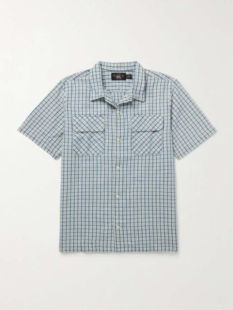 Convertible-Collar Checked Cotton and Linen-Blend Shirt