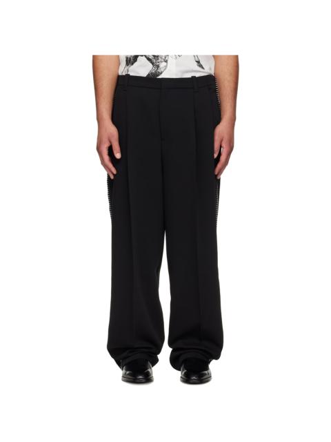 HUGO Black Pleat-Front Whipstitch Detail Trousers.
