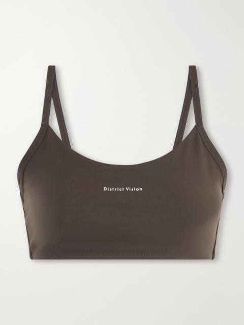 District Vision Logo-appliquéd jersey light-support sports bra Brown
