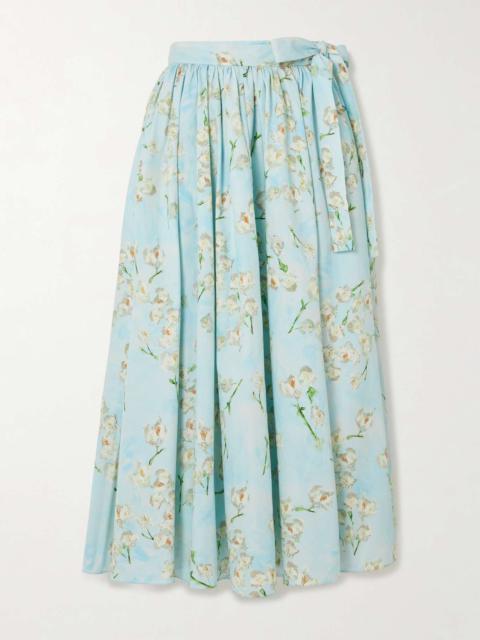 EMILIA WICKSTEAD Evelyna pleated floral-print cotton-poplin midi wrap skirt Blue