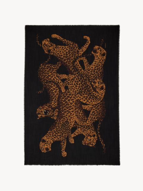 SAINT LAURENT LEOPARD STOLE IN WOOL TWILL