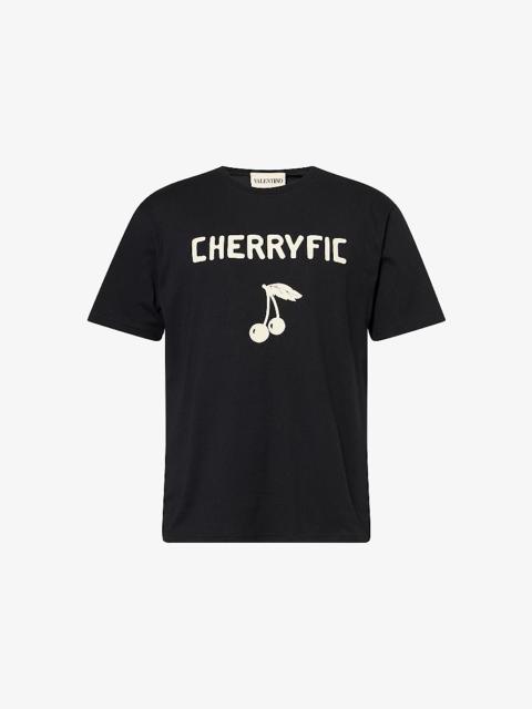 Valentino Cherry-Print Crewneck Cotton-Jersey T-Shirt