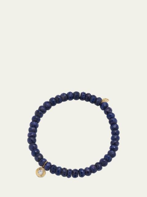 SYDNEY EVAN 14K Gold Fluted Diamond Charm on Blue Sapphire Rondelle Bead Bracelet