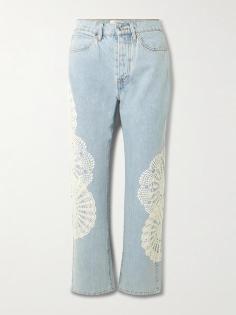FRAME Appliquéd Cropped High-rise Straight-leg Jeans