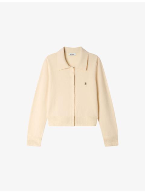 Sandro Branded Fine-Knit Wool and Cashmere Cardigan