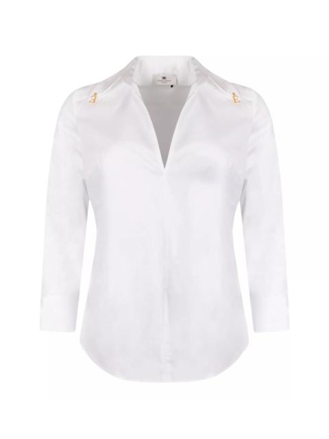 ELISABETTA FRANCHI Shirt with V-Neck and Logo Plate
