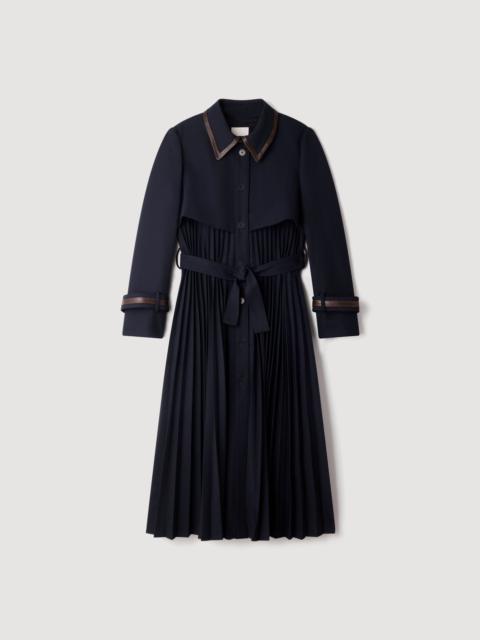 Sandro TRENCH WITH PLEATED LEATHER COLLAR