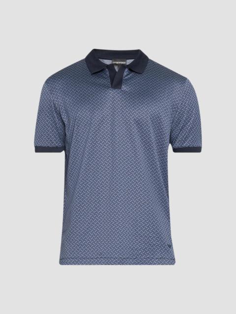 EMPORIO ARMANI Men's Stacked Zigzag Polo Shirt - Light Blue