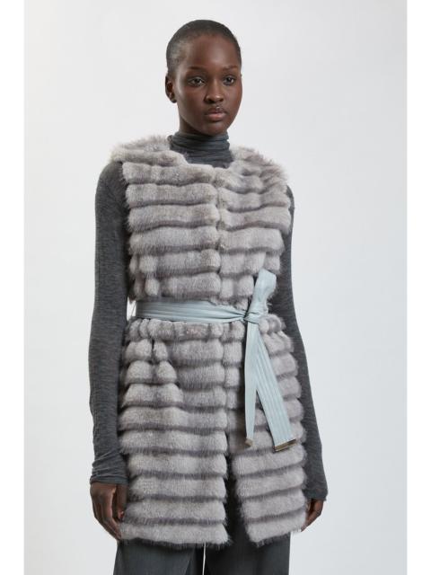 KAREN MILLEN Tipped Faux Fur Panelled Belted Gilet