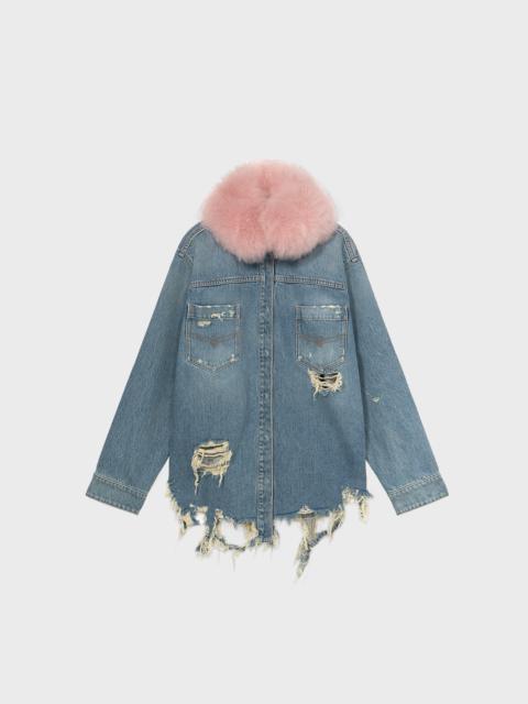 Blumarine DENIM SHIRT WITH FAUX FUR COLLAR