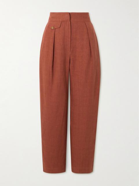 LE KASHA Jaouf Cropped Pleated Organic Linen Straight-leg Pants