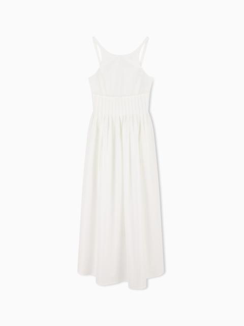 EMPORIO ARMANI LONG DRESS IN POPLIN WITH SMOCKED MOTIF