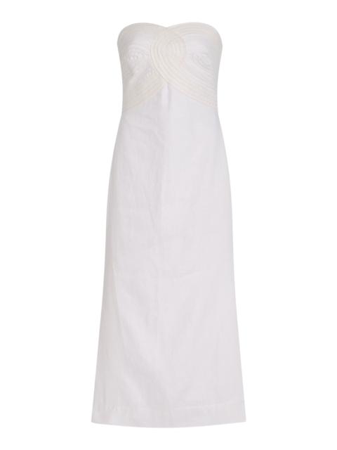 ANDRES OTALORA Exclusive Arco Embroidered Linen Midi Dress ivory