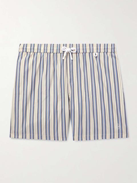 Loro Piana Bay Vintage Straight-Leg Mid-Length Logo-Print Striped Swim Shorts