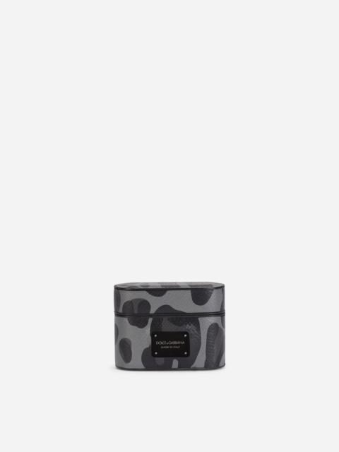 Dolce & Gabbana Dauphine calfskin airpods pro case with leopard print against a gray background