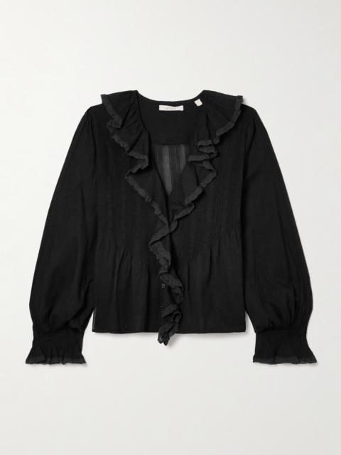 DÔEN Hardy Lace-trimmed Ruffled Pintucked Organic Cotton-voile Blouse