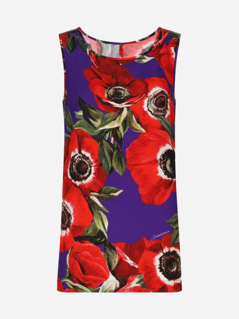 Charmeuse tank top with anemone print