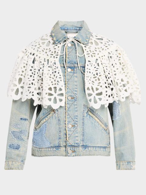 Sea Oli Patchwork Denim Jacket with Cape