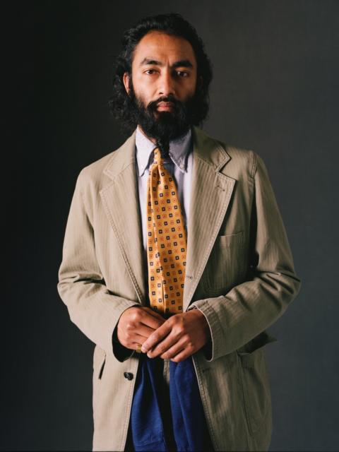 Drake's Yellow Geometric Diamond Print Silk Self-Tipped Tie