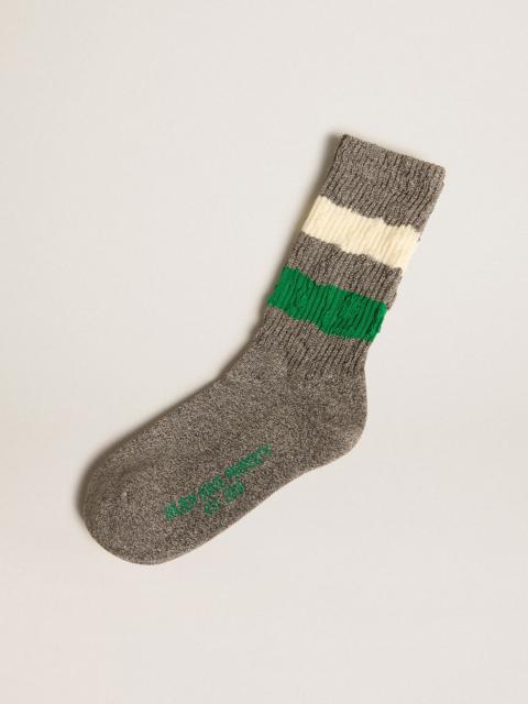 Gray melange socks with distressed details and two-tone stripes