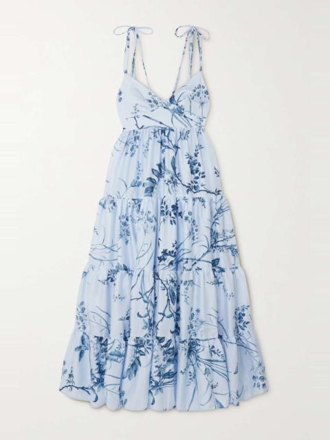 Tiered floral-print cotton-poplin gown