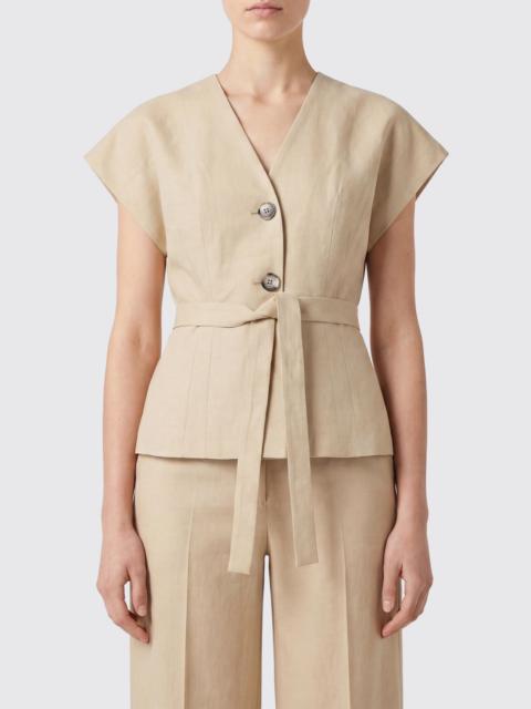 Paul Smith PAUL SMITH V-Neck Linen Blouse with Tie-Waist Belt