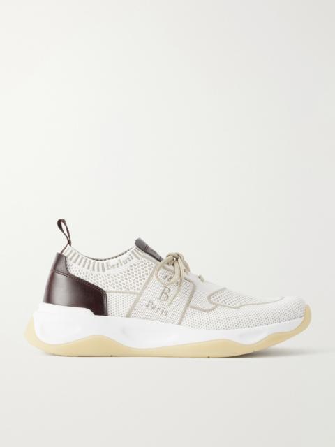 Berluti Shadow Leather-Trimmed Stretch-Knit Sneakers