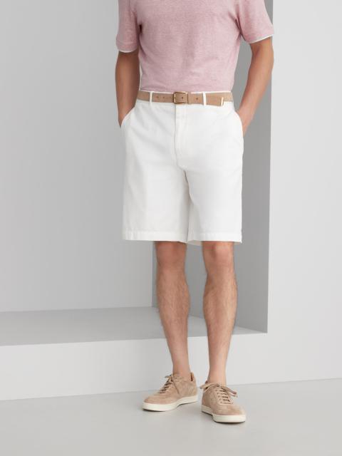 Garment-dyed Bermuda shorts in twisted cotton gabardine