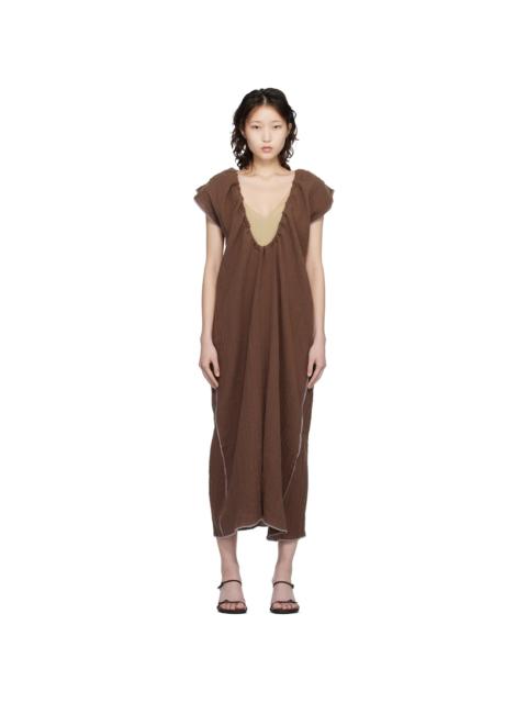 Brown Max Crinkle Linen Maxi Dress