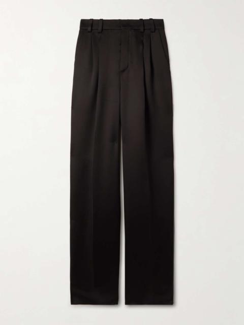 Pleated silk-satin straight-leg pants