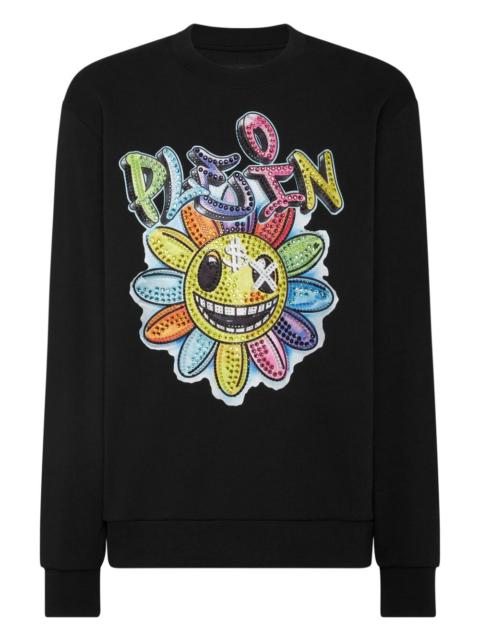 PHILIPP PLEIN Stones Smile-embellished flower sweatshirt