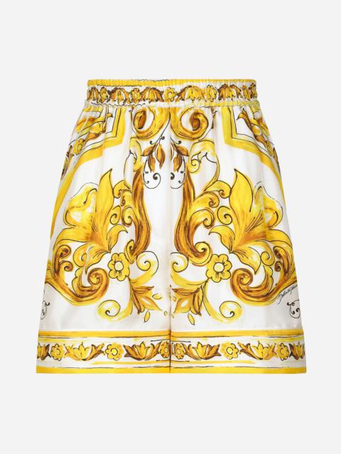 Dolce & Gabbana Silk twill shorts with majolica print