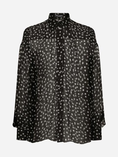 Dolce & Gabbana Super-oversize silk chiffon shirt with polka-dot print