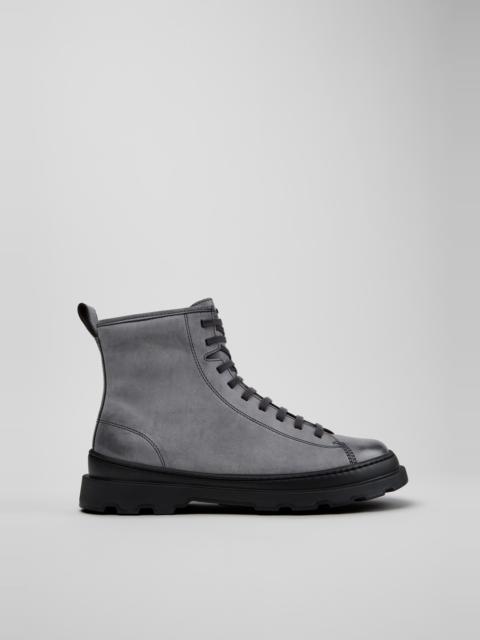 CAMPER Brutus+ Gray Leather Ankle Boots for Men.