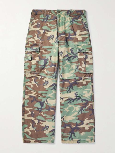 ERL Straight-Leg Distressed Camouflage-Print Cotton-Twill Cargo Trousers