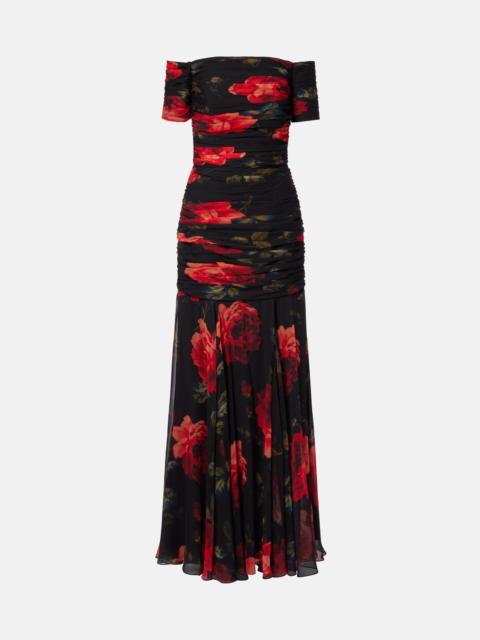CAROLINA HERRERA Floral ruched off-shoulder silk chiffon gown