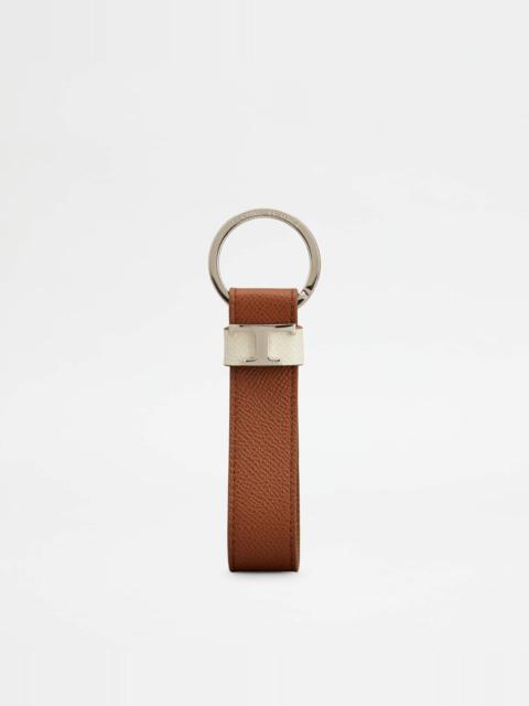 Tod's KEY HOLDER IN LEATHER - BROWN, WHITE
