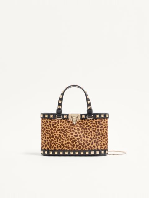 MINI ROCKSTUD SHOPPING BAG IN PONY-EFFECT CALFSKIN WITH ANIMAL PRINT